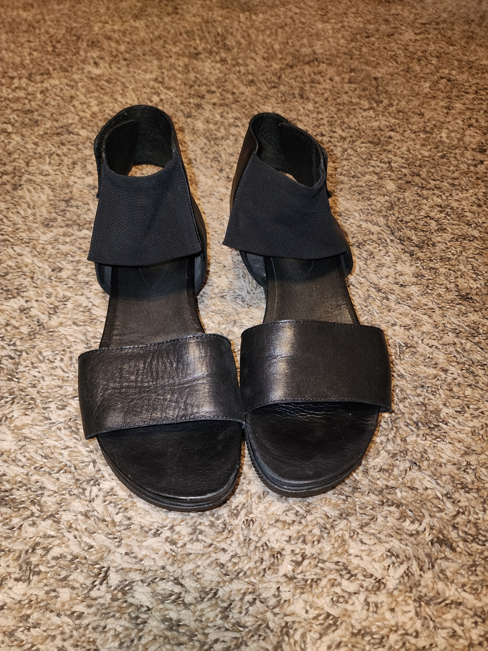 Eileen Fisher Black Leather Elastic Velcro Ankle Cuff Sandals
